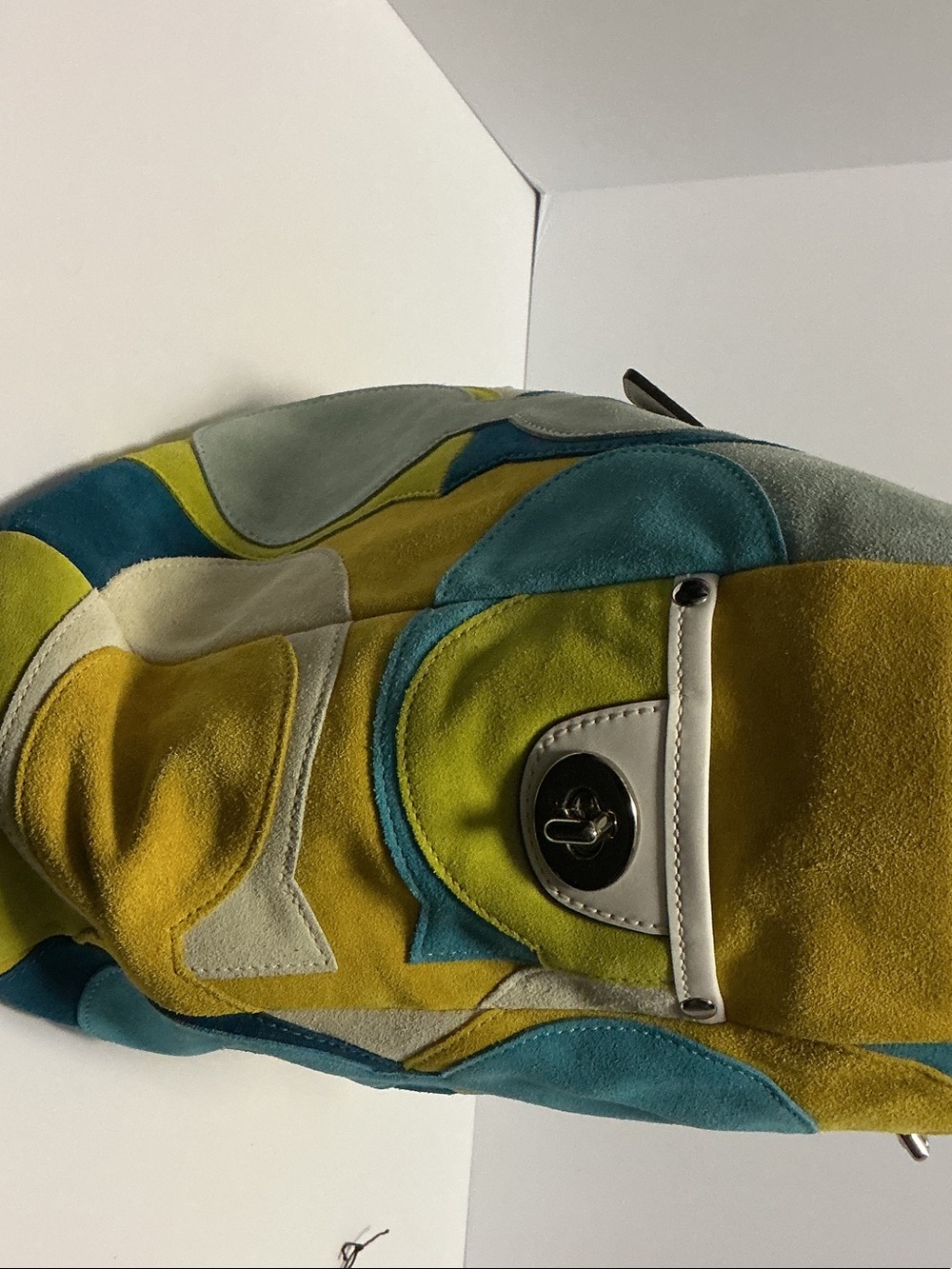 Coach Multicolor Suede Patchwork Tote — Teal, Aqua, Lime, Mustard & White - Picture 5 of 10